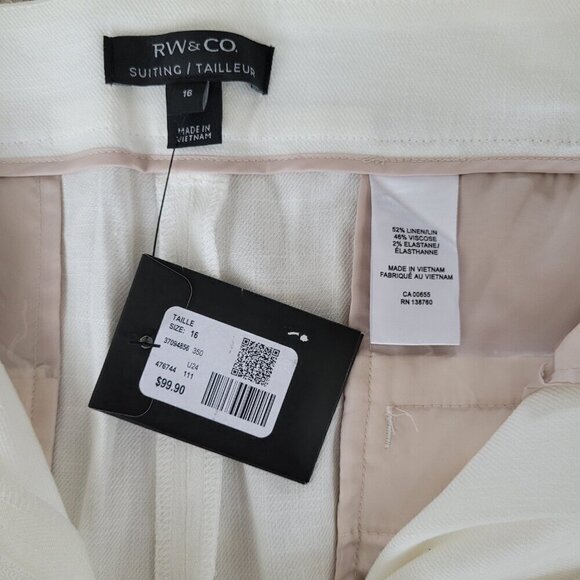 RW&CO Linen Blend Wide Leg Mid Rise Pants Off White Color Plus Size - Picture 9 of 13